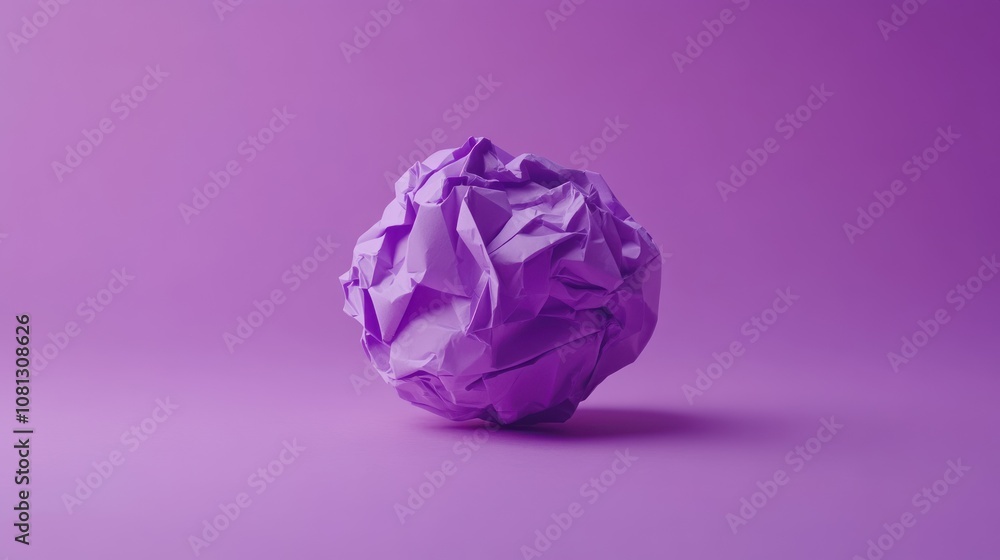 Crumpled purple paper ball on a matching background. Crumpled purple paper ball on a matching background.