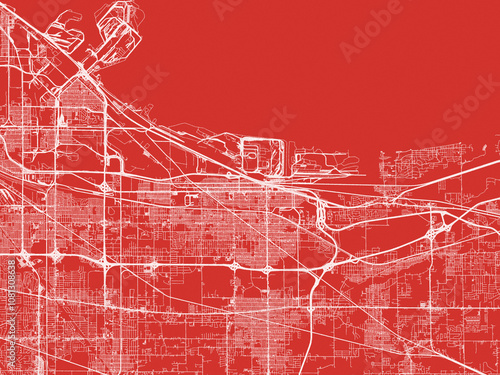 Christmas Map of Gary  Indiana, USA in Snowy White on Festive Red Background. photo