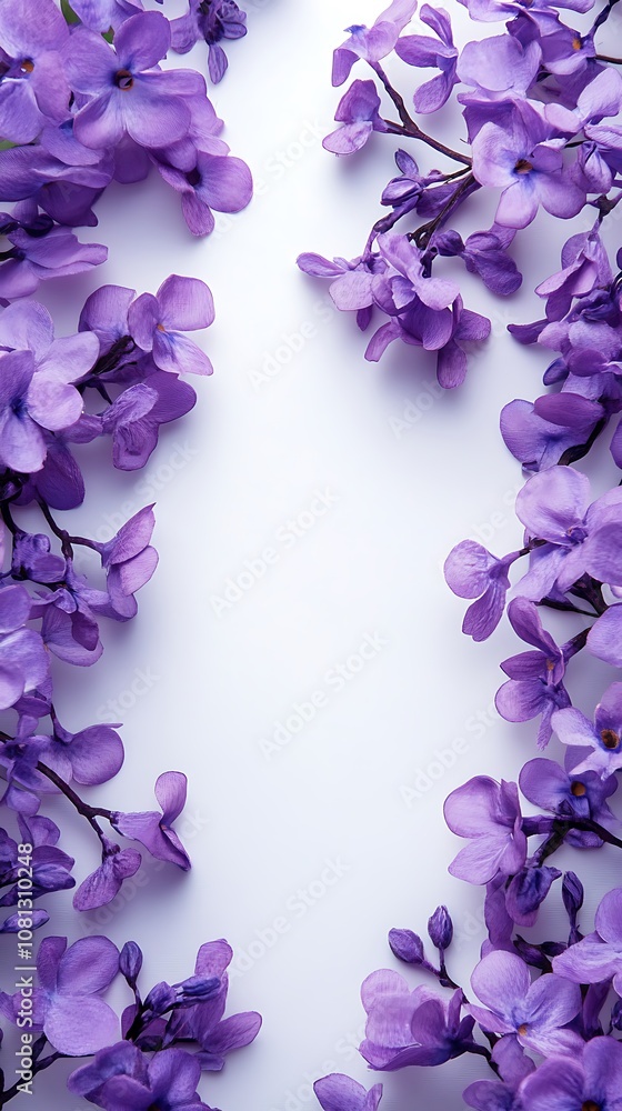 Blue background with lavender and purple flowers, space for customization. Blue background with lavender and purple flowers, space for customization.