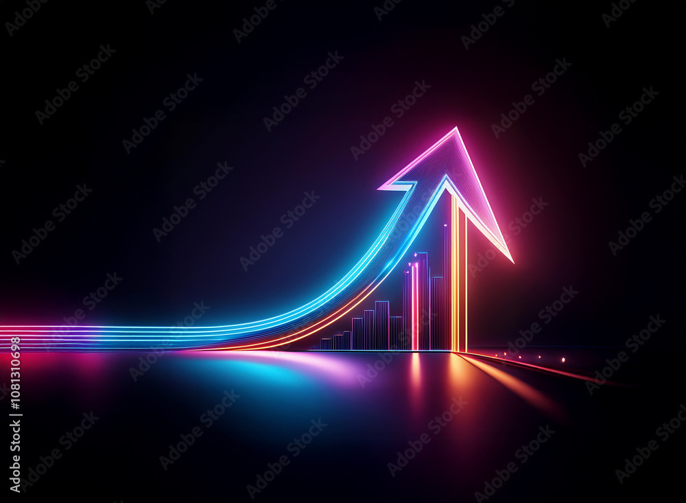 A glowing neon arrow points upwards, symbolizing progress, growth, and success. A glowing neon arrow points upwards, symbolizing progress, growth, and success.