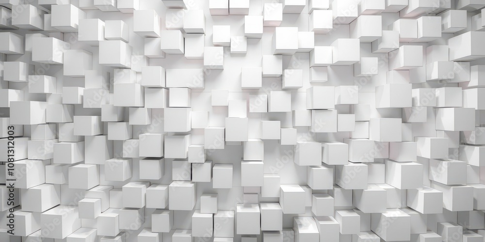 Randomly arranged white cube boxes forming a block background with space for text, random, cube Randomly arranged white cube boxes forming a block background with space for text, random, cube