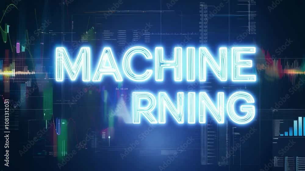 A neon sign that says Machine Learning. The sign is surrounded by a colorful background with various shapes and lines A neon sign that says Machine Learning. The sign is surrounded by a colorful background with various shapes and lines
