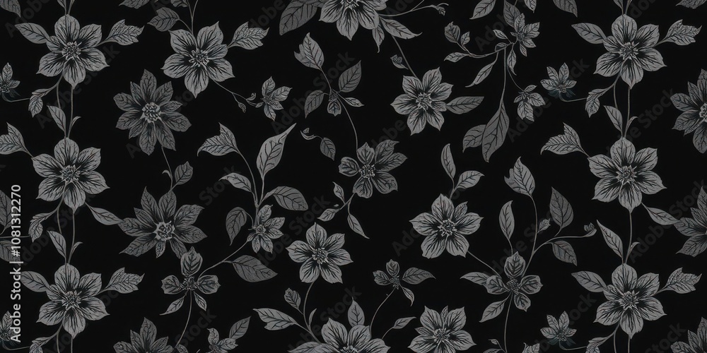 custom made wallpaper toronto digitalSeamless floral wallpaper design in charcoal tones with delicate flowers and leaves, nature, elegant