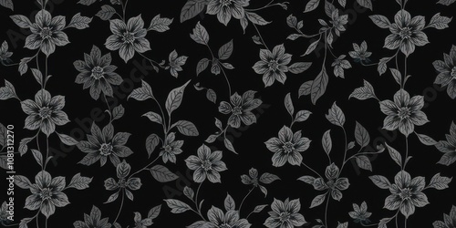 Wallpaper Mural Seamless floral wallpaper design in charcoal tones with delicate flowers and leaves, nature, elegant Torontodigital.ca