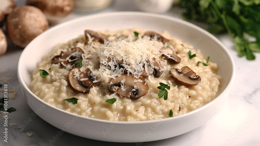 Mushroom risotto with Parmesan cheese Mushroom risotto with Parmesan cheese