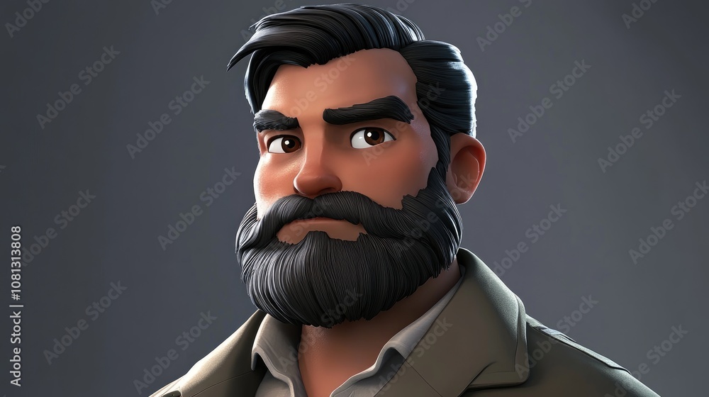 Portrait of a rugged bearded man with striking features against a neutral grey backdrop showcasing masculine elegance Portrait of a rugged bearded man with striking features against a neutral grey backdrop showcasing masculine elegance