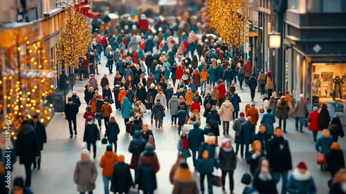 Wallpaper Mural Blurred crowd on a busy shopping street with festive decorations. Torontodigital.ca