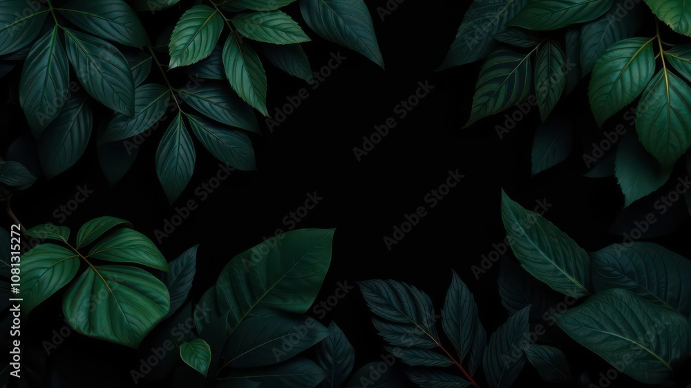 Dark and mysterious pattern featuring exotic leaves in various shades of green and black, tropical, exotic Dark and mysterious pattern featuring exotic leaves in various shades of green and black, tropical, exotic