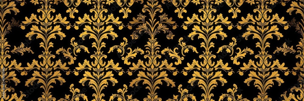 Elegant damask seamless pattern design in black and gold, classic, elegant Elegant damask seamless pattern design in black and gold, classic, elegant
