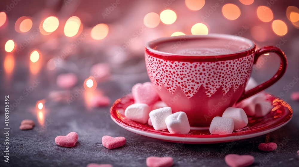 Fototapeta premium Cozy Hot Chocolate with Marshmallows in a Romantic Setting