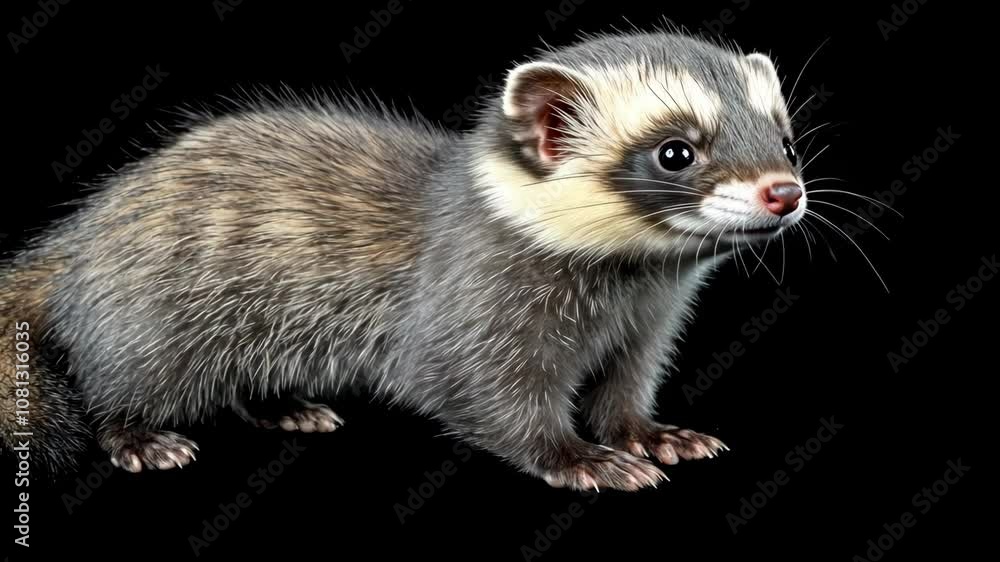 A black-footed ferret stands in front of a black background A black-footed ferret stands in front of a black background