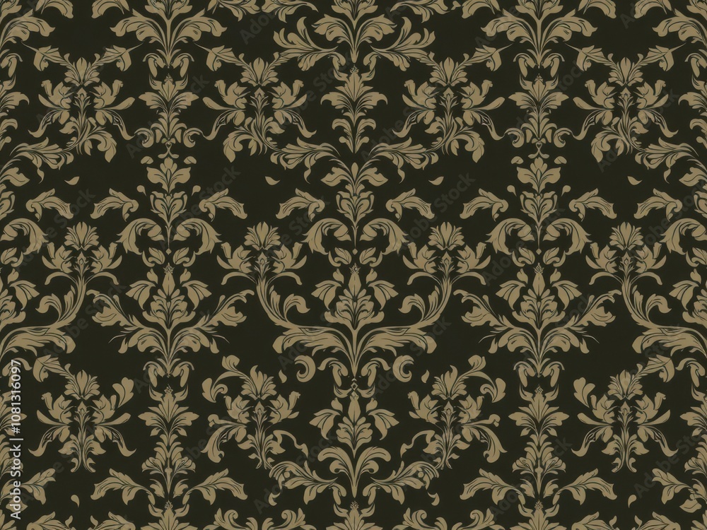 Intricate seamless gothic damask wallpaper design in black and white, pattern, background, floral Intricate seamless gothic damask wallpaper design in black and white, pattern, background, floral