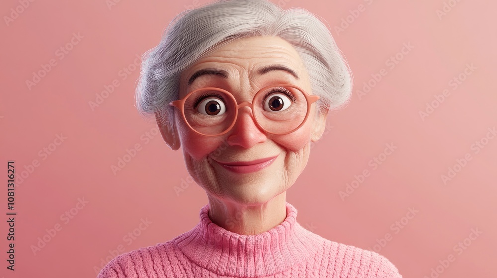 Cheerful senior woman in a pastel pink sweater smiling warmly at the camera perfect for advertising and promoting senior friendly products Cheerful senior woman in a pastel pink sweater smiling warmly at the camera perfect for advertising and promoting senior friendly products