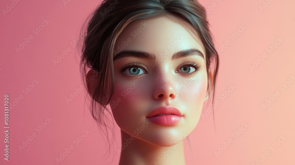 Portrait of a young woman with flawless fresh skin against a soft background highlighting natural beauty and skincare solutions Portrait of a young woman with flawless fresh skin against a soft background highlighting natural beauty and skincare solutions