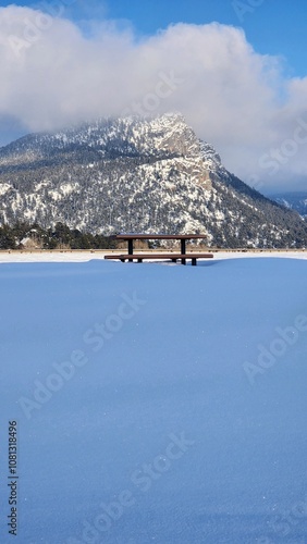 snowy picnic in the moutains