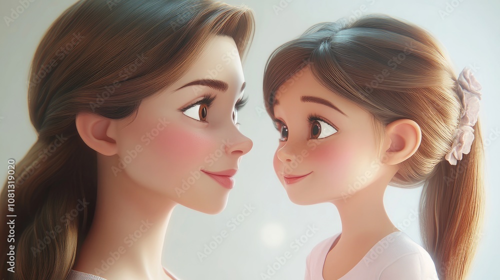 Beautiful pregnant woman lovingly gazing at her daughter family portrait on a clean white background Beautiful pregnant woman lovingly gazing at her daughter family portrait on a clean white background