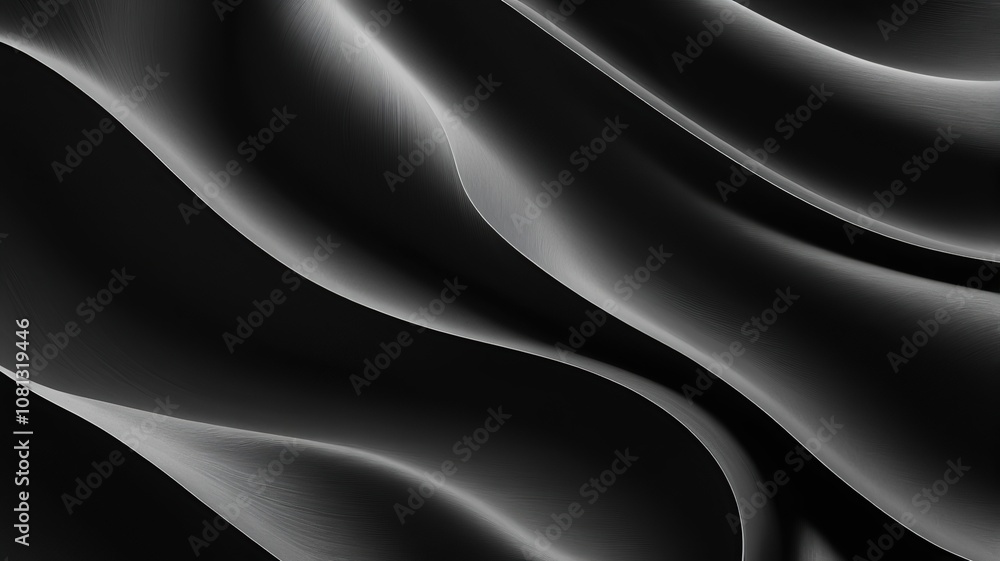 Fototapeta premium Black textures wallpaper. Abstract 4k background silk, smooth, waves pattern. Modern clean minimal backdrop design. 