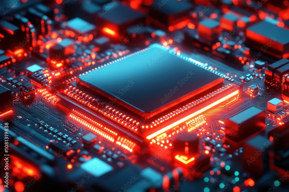 Close-Up of Glowing Microchip Close-Up of Glowing Microchip