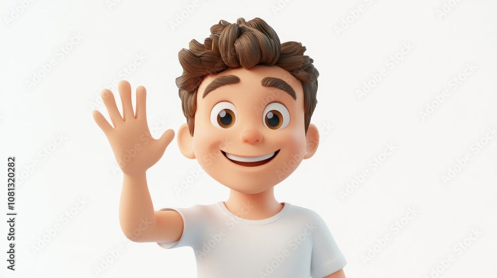 Friendly young man smiling and waving hello against a clean white background perfect for greetings and social interactions Friendly young man smiling and waving hello against a clean white background perfect for greetings and social interactions