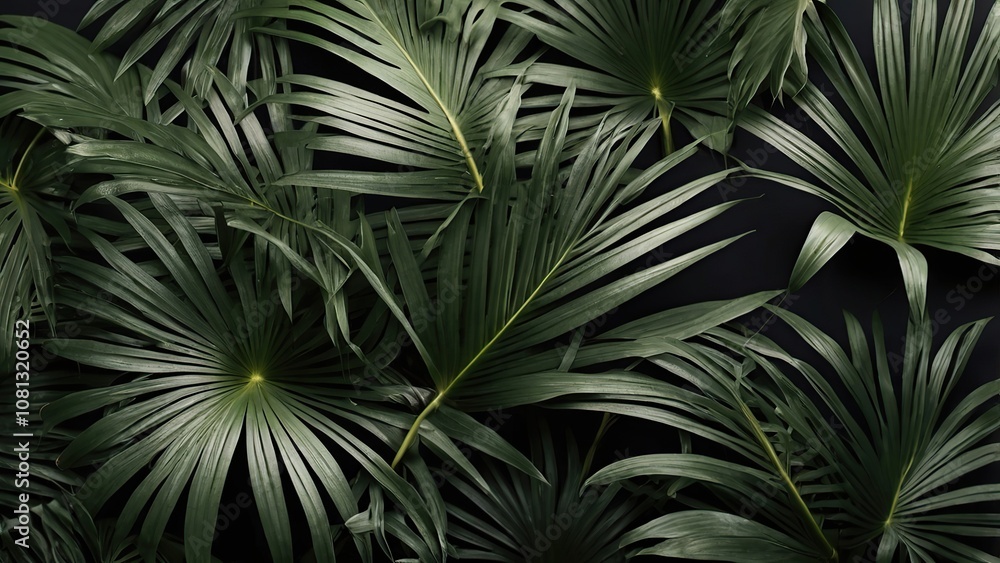 Obraz premium Set of green palm leaves on both sides, cut out