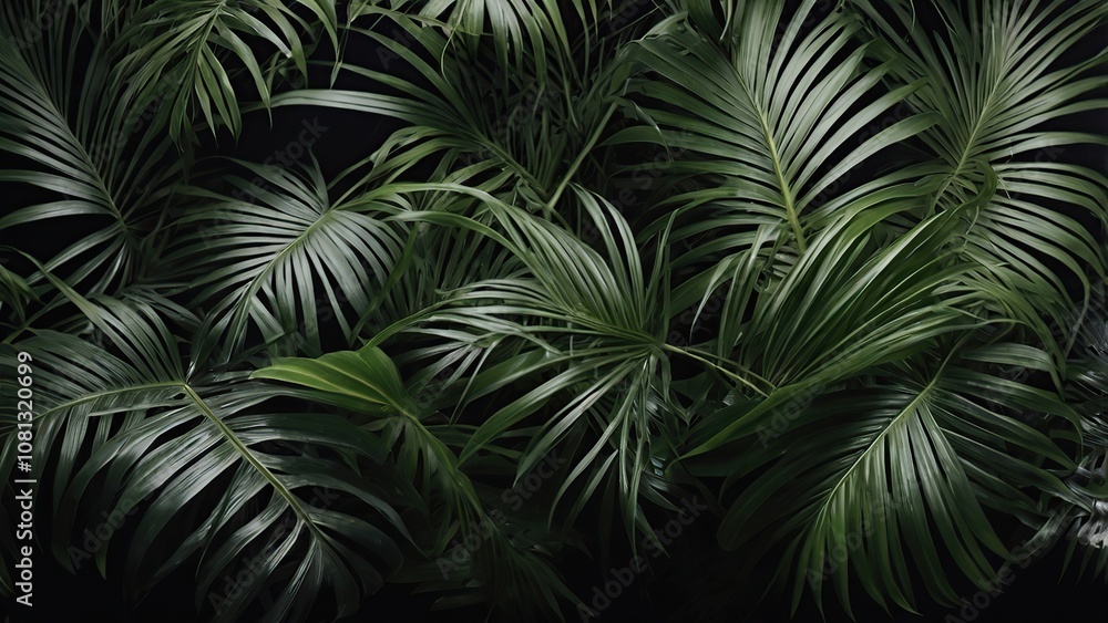 Obraz premium Set of green palm leaves on both sides, cut out