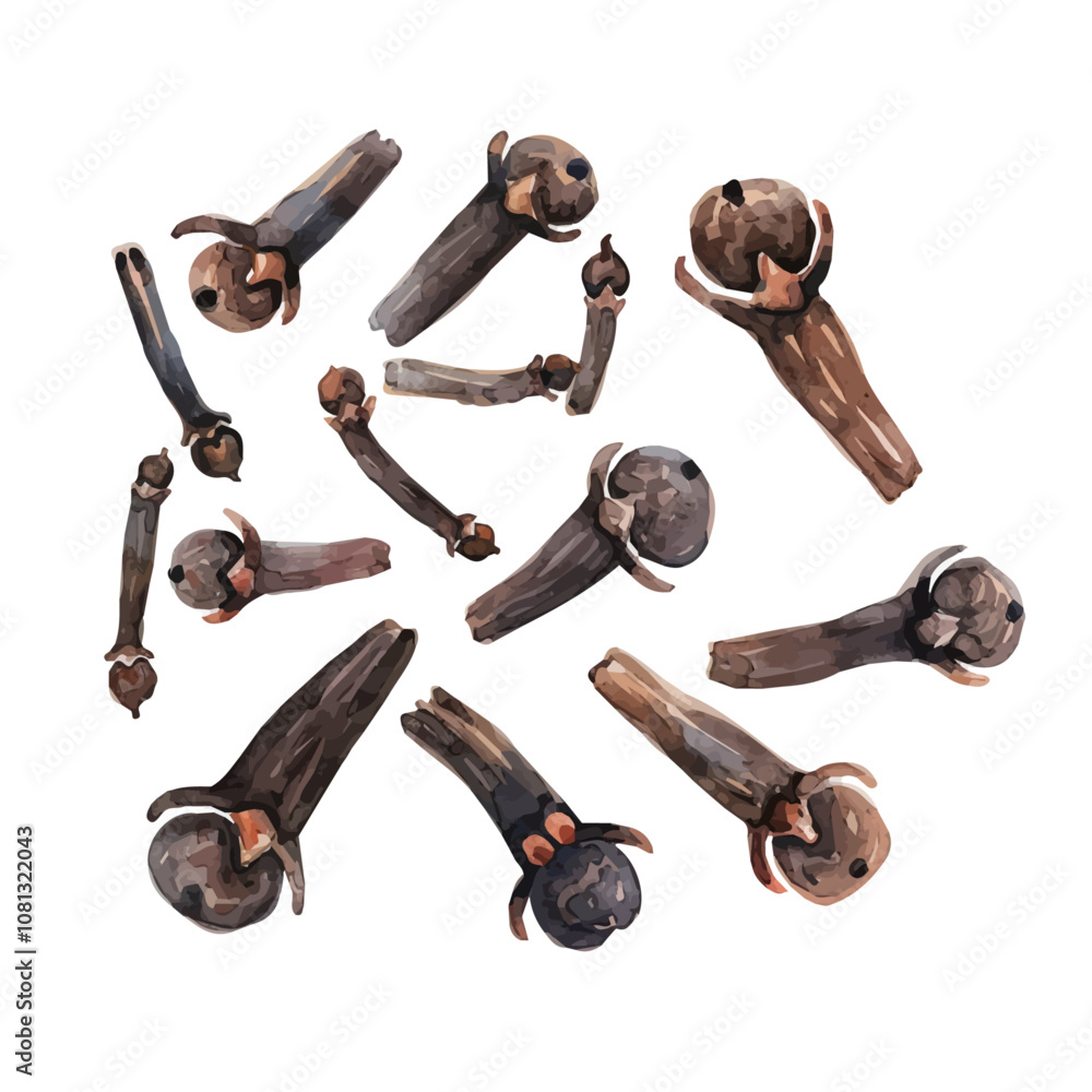 A watercolor drawing of cloves, isolated on a white background. Cloves vector. A watercolor drawing of cloves, isolated on a white background. Cloves vector.