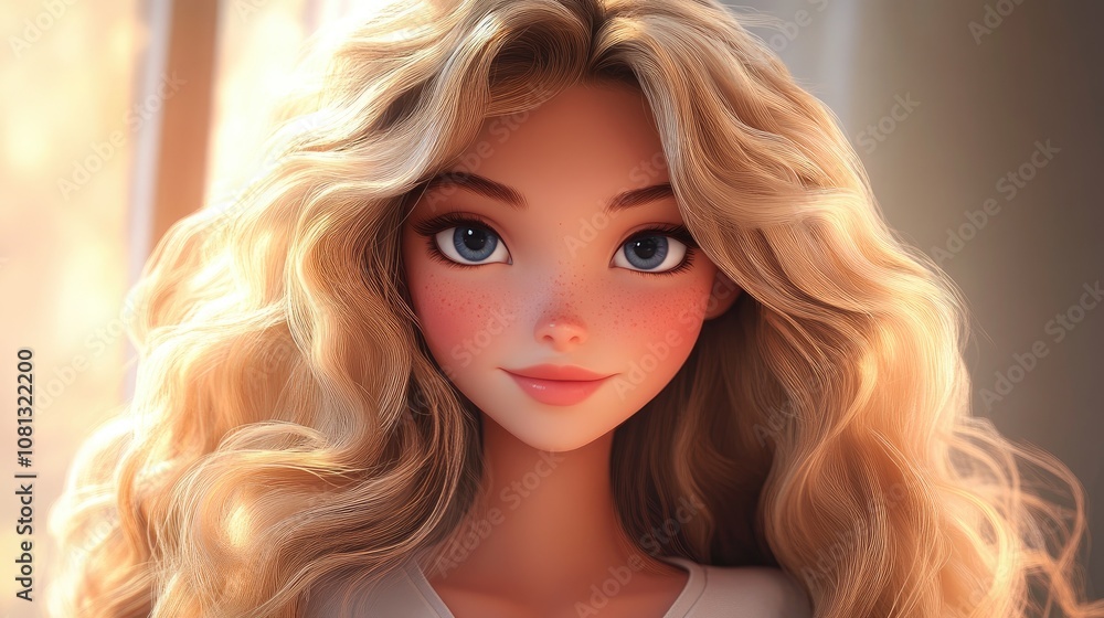 Beauty portrait of a stunning girl with long curly blonde hair showcasing natural elegance and charm Beauty portrait of a stunning girl with long curly blonde hair showcasing natural elegance and charm
