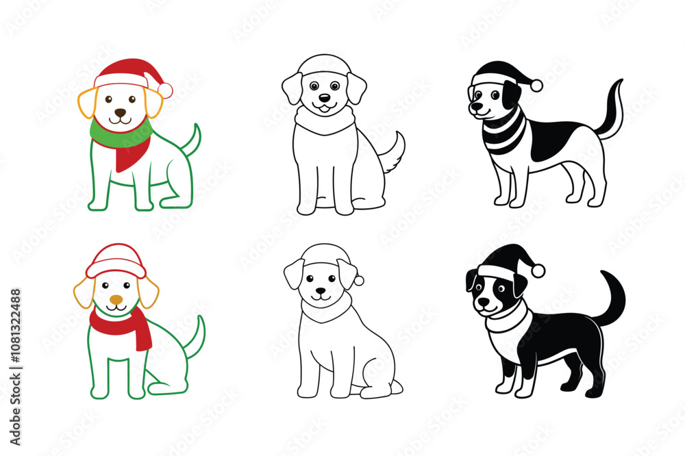 Fototapeta premium set of dogs Santa hat