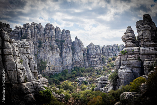 Rock formations with curious shapes in the Torcal de Antequera in the province of Malaga