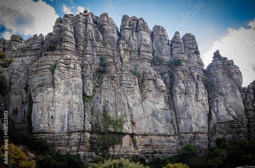 Rock formations with curious shapes in the Torcal de Antequera in the province of Malaga