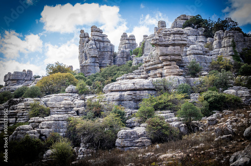 Rock formations with curious shapes in the Torcal de Antequera in the province of Malaga