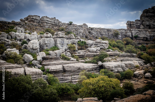 Rock formations with curious shapes in the Torcal de Antequera in the province of Malaga