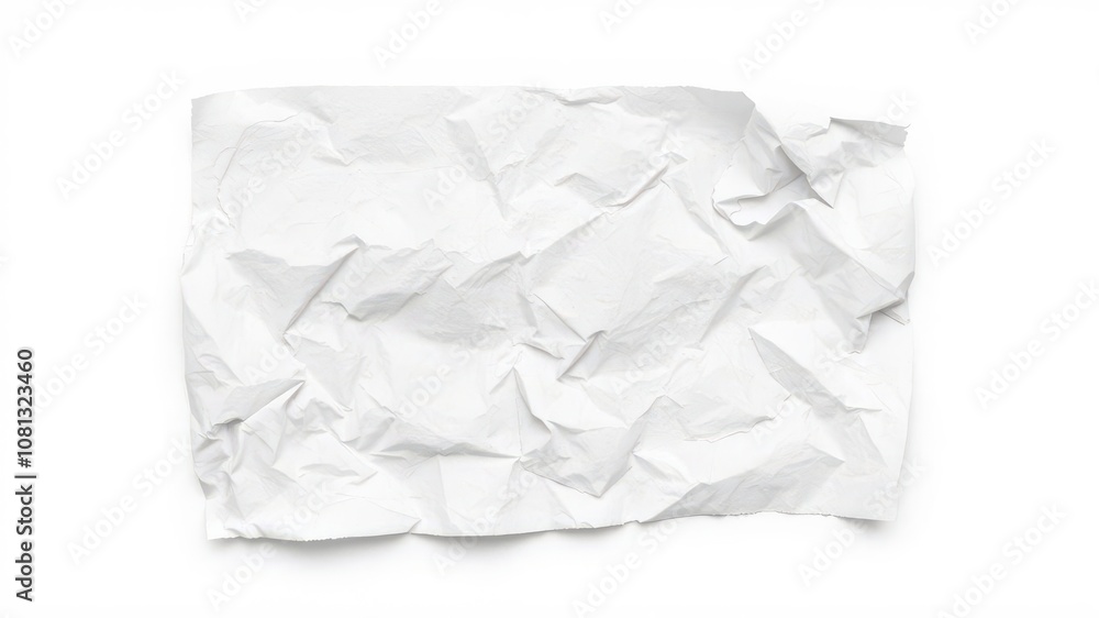 A close-up shot of a crumpled white paper with deep creases and folds, crumpled paper, document, sheet A close-up shot of a crumpled white paper with deep creases and folds, crumpled paper, document, sheet