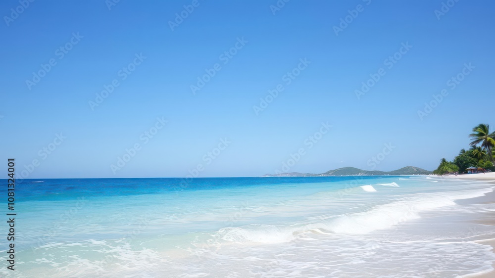 Beautiful beach with crystal clear water and golden sands, nature, shore, summer Beautiful beach with crystal clear water and golden sands, nature, shore, summer