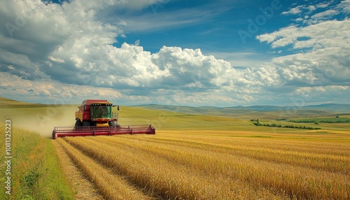 A combine harvesting crops in a large field, LargeScale Harvesting, Efficient and productive