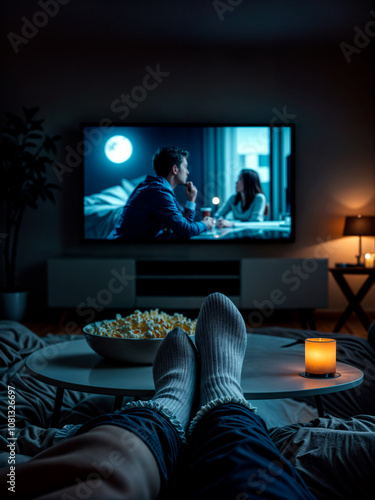 Series marathon. Movie and popcorn night at home: Relax and enjoy.
