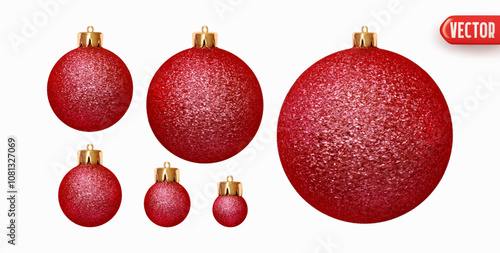 Set of Christmas decorations in form of balls with sparkles realistic 3d design. Xmas ornaments balls in glitters. Collection of holiday New Year elements round decorative baubles. Vector illustration