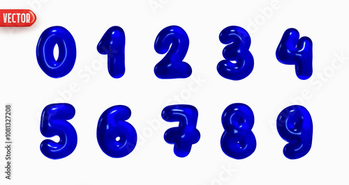 Set of numbers from 0 to 9 in style of Christmas candy jelly in realistic 3d design isolated on white background. Numbers of sweet marmalade candy. Vector illustration