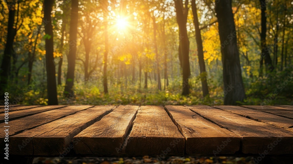 Wooden table in front of forest. Perfect for showcasing products with a natural feel. Wooden table in front of forest. Perfect for showcasing products with a natural feel.