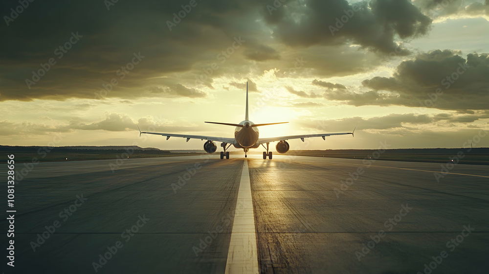 Airplane on runway ready for takeoff, travel and transportation. high quality Airplane on runway ready for takeoff, travel and transportation. high quality