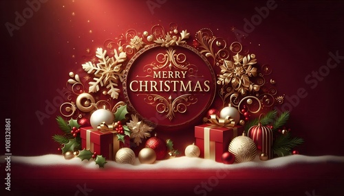 Merry Christmas Red Seasonal Greetings Background With Blank Text  Merry Christmas Ornaments 