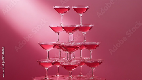 Tower of wine glasses in a pyra photo