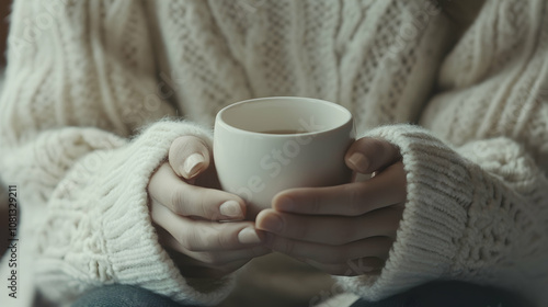 Woman holding an empty white cu