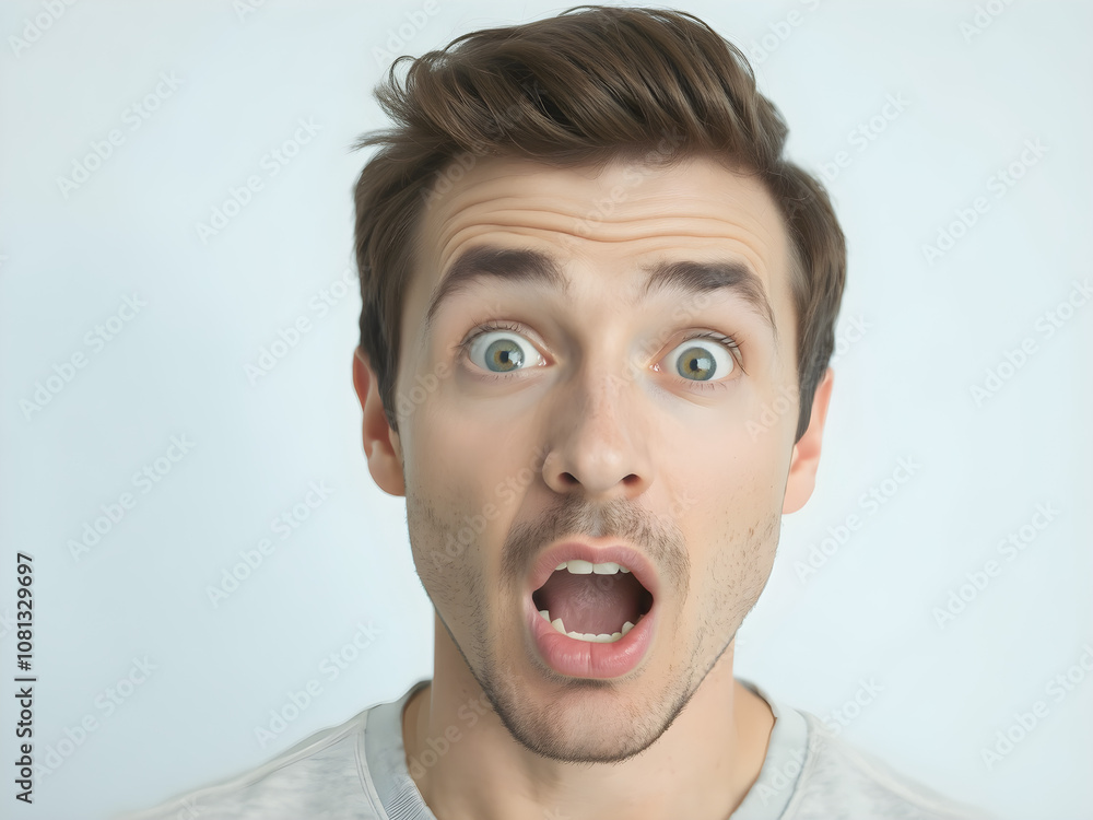 Man, portrait and shock with surprise for news, alert or notification on a studio backgorund. Face of surprised male person or young model with facial expression for vote, review or announcement Man, portrait and shock with surprise for news, alert or notification on a studio backgorund. Face of surprised male person or young model with facial expression for vote, review or announcement