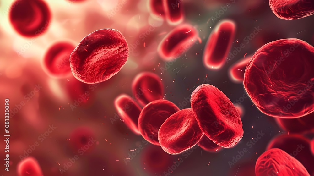 Fototapeta premium A close-up view of red blood cells in motion, illustrating their structure and function in the bloodstream.
