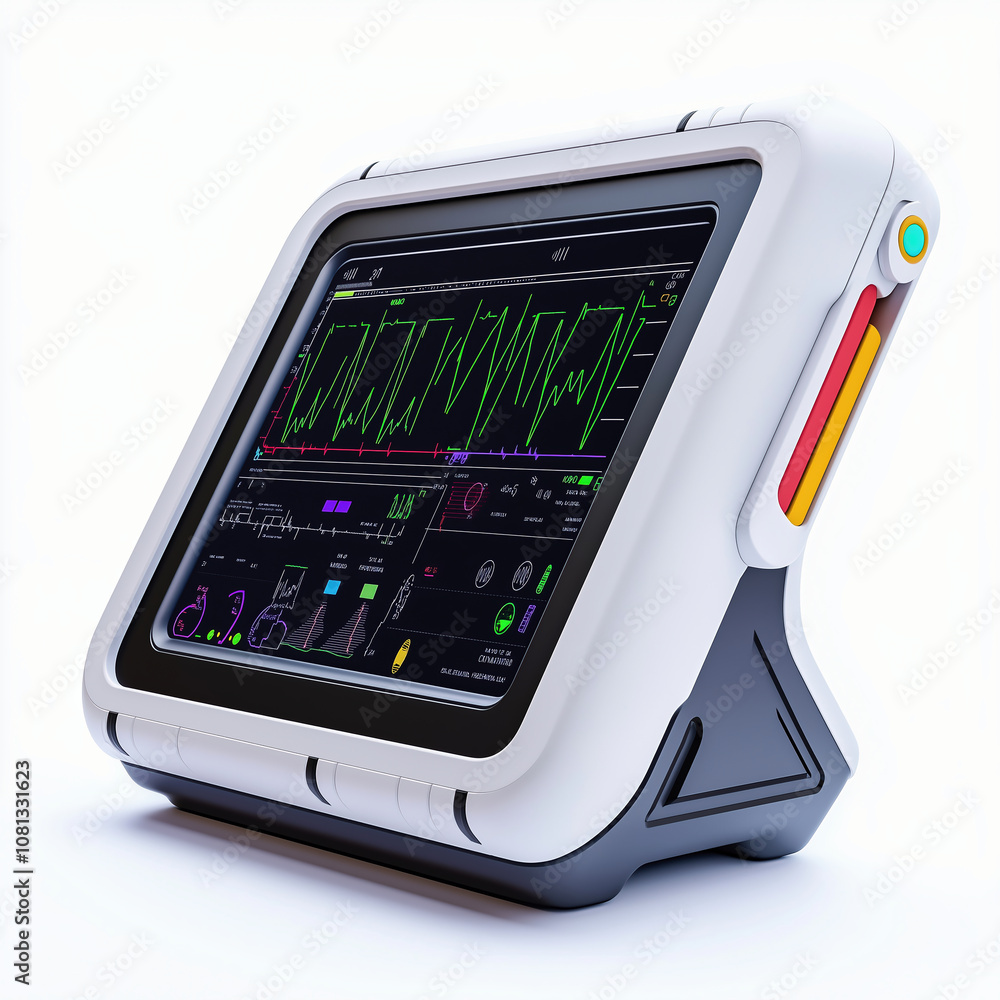 Modern medical monitor displaying vital signs and data analysis Modern medical monitor displaying vital signs and data analysis