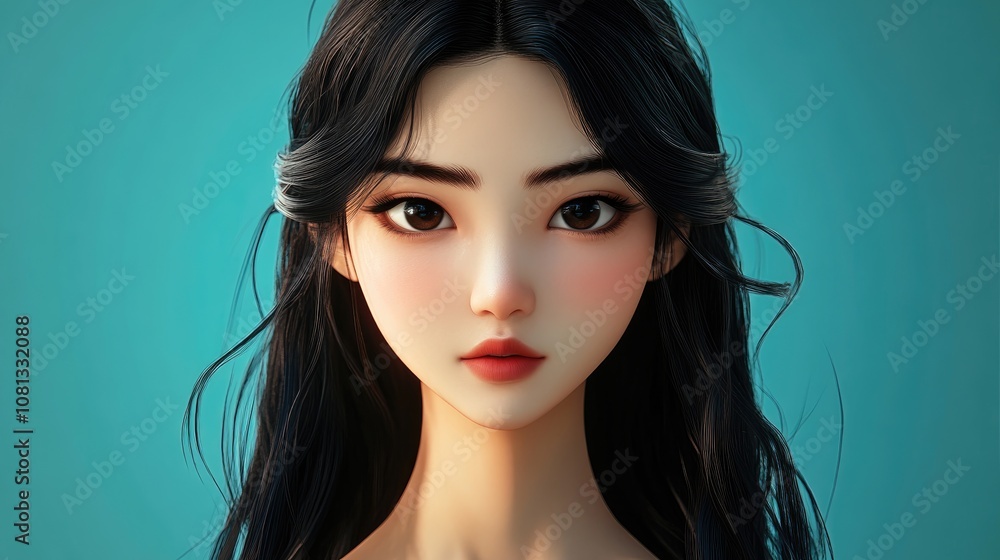 Elegant Korean woman with long black hair wearing a stylish sexy dress perfect for fashion showcases Elegant Korean woman with long black hair wearing a stylish sexy dress perfect for fashion showcases