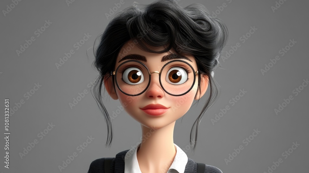 Creative businesswoman with a stylish hipster look generating innovative ideas professional portrait on gray backdrop Creative businesswoman with a stylish hipster look generating innovative ideas professional portrait on gray backdrop