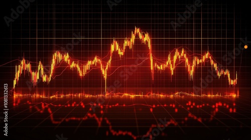 Red and Yellow Stock Market Candlestick Chart with Grid and Indicators