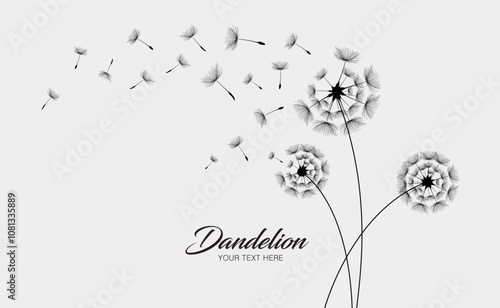 Vector illustration dandelion seed blowing in the wind.